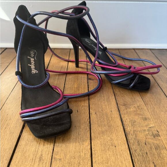 Free People Jessa Metallica Cord Ankle Wrap Suede Heels 39 / 9 - Picture 3 of 9